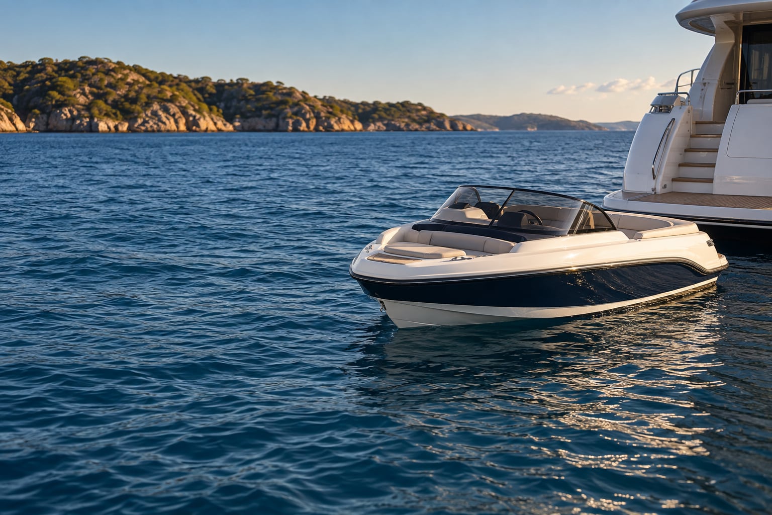 A premium jet tender alongside a motor yacht in Australian waters