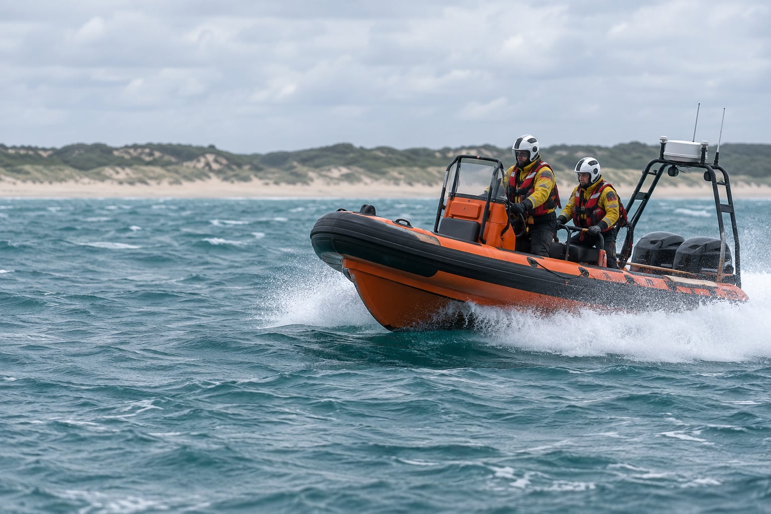 A professional rescue RIB operating off an Australian beach